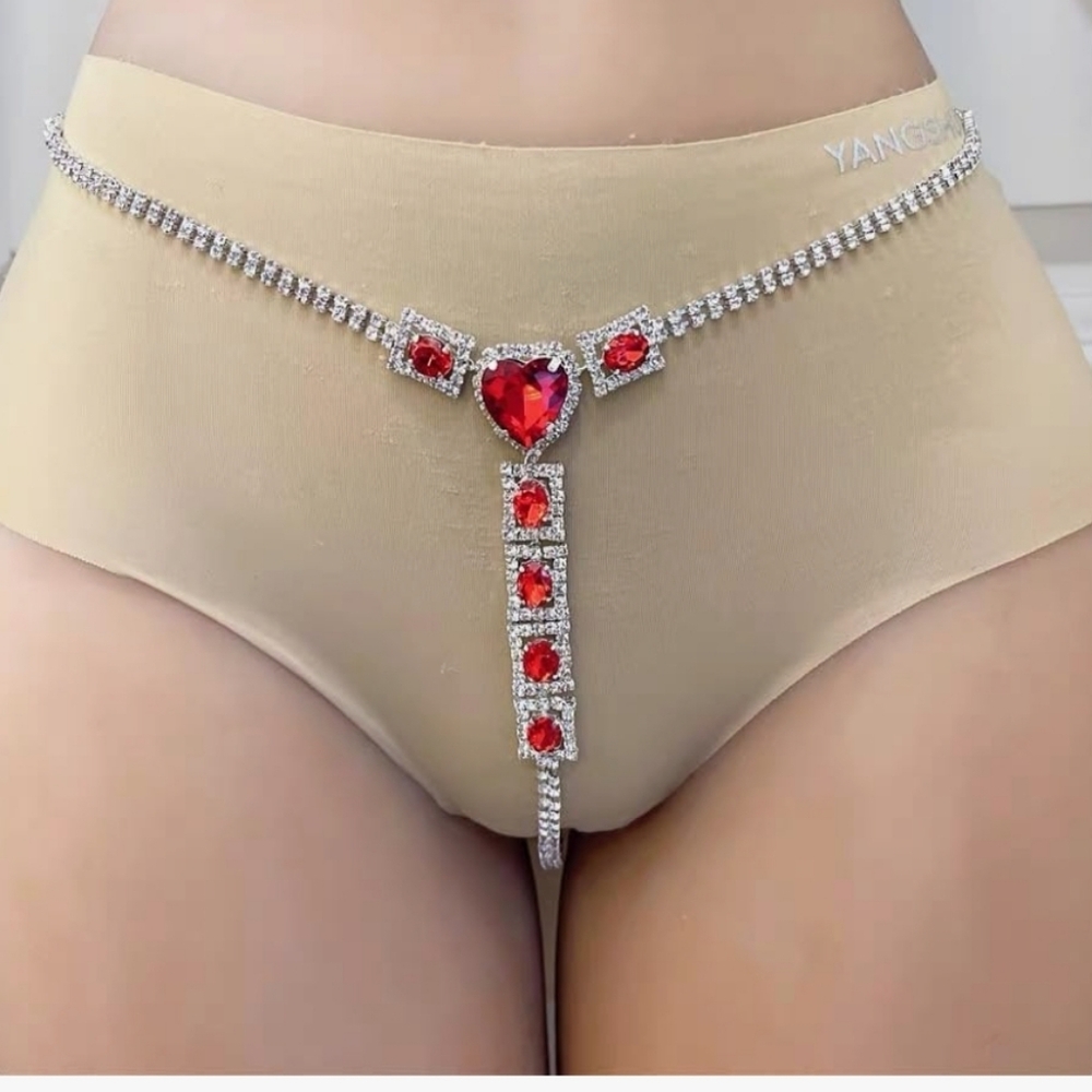 Rhinestone Panty Red Heart Thong
